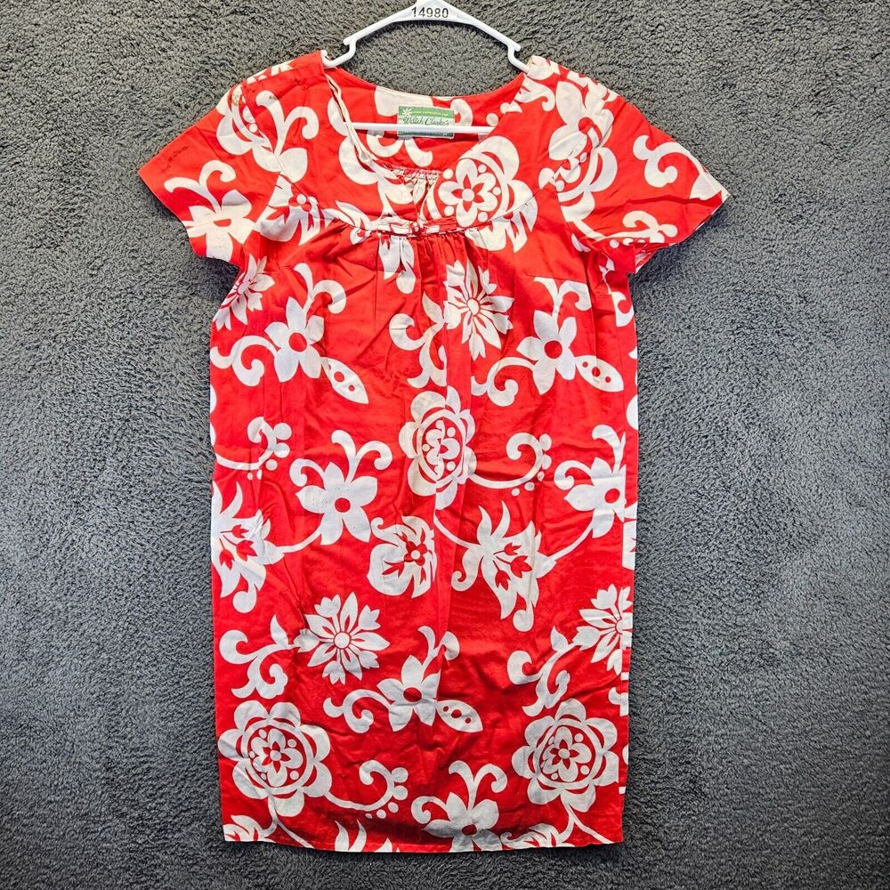 Waltah Clarke's Hawaiian‎ Dress 14-16 Red White Floral Tropical Vintage